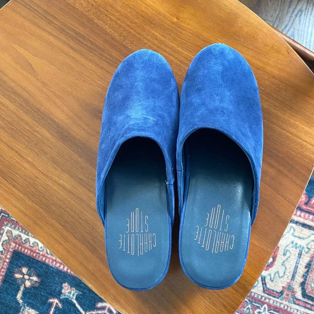Charlotte Stone Navy Suede Clogs - Picture 2 of 3